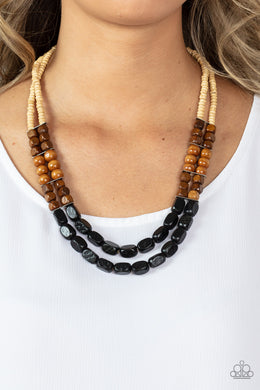 Paparazzi Bermuda Bellhop - Black and Brown Wooden Necklace | Multi Layer Necklace. Free Shipping