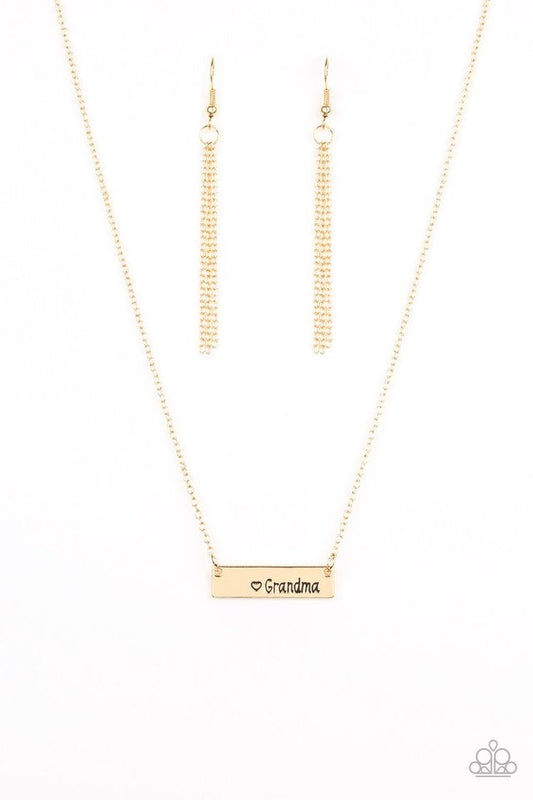 Best Grandma Ever - Gold Necklace Paparazzi Accessories #P2WD-GDXX-221XX
