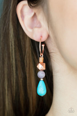Paparazzi Boulevard Stroll - Copper and Turquoise Earring. #P5HO-CPXX-128XX. Get Free Shipping