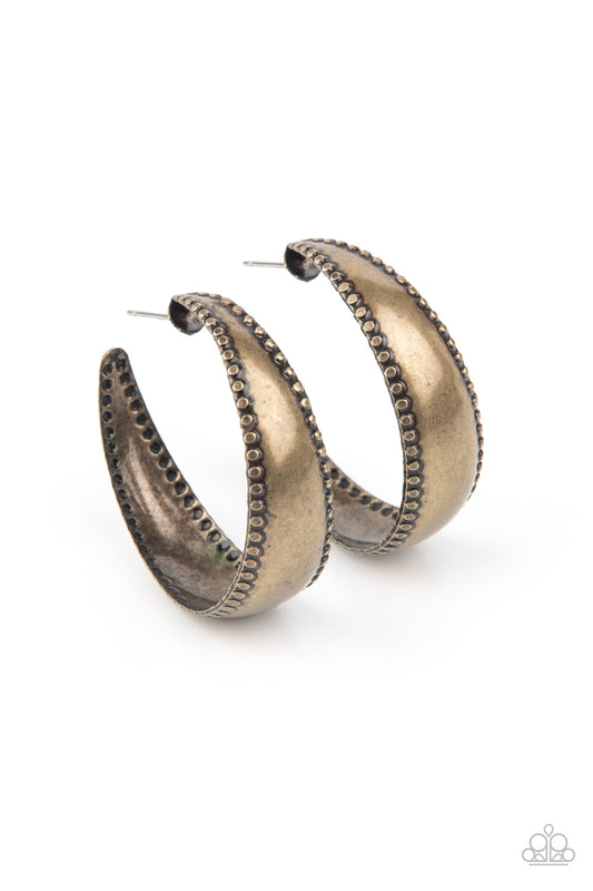 Burnished Benevolence - Brass Earring Paparazzi Accessories Hoop