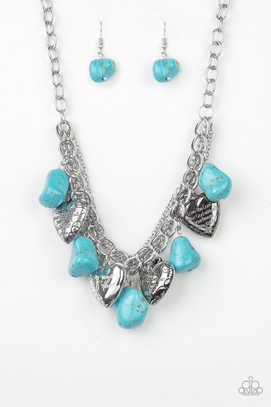 Change Of Heart Blue Necklace Paparazzi Accessories with matching earrings. $5 Luke Necklace