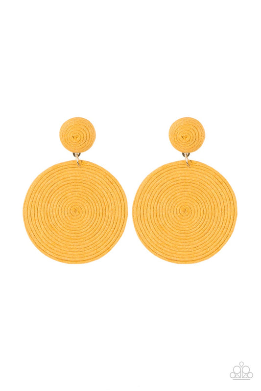 Circulate The Room - Yellow Earring Paparazzi Accessories