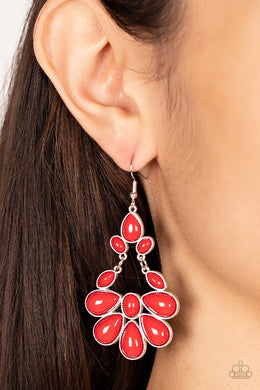 Colorfully Canopy Red Oval Teardrop Earrings Paparazzi Accessories. Free Shipping. #P5WH-RDXX-150XX