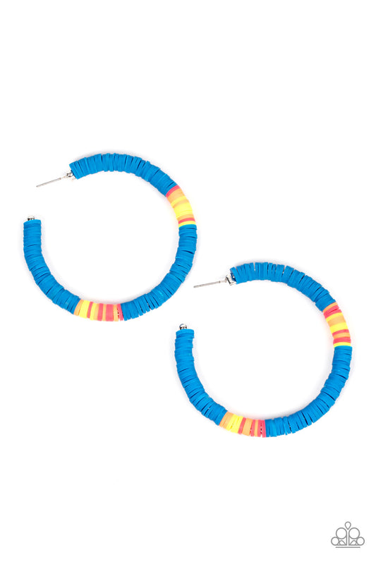 Colorfully Contagious - Blue Hoop Earrings Paparazzi Accessories $5 Jewelry #P5HO-BLXX-041XX