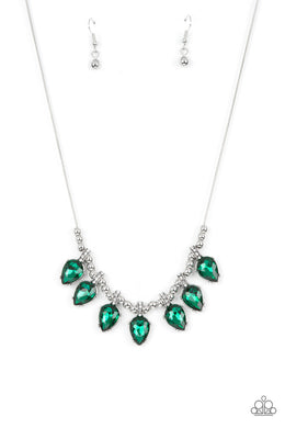 Paparazzi Crown Jewel Couture Green Necklace with Earrings. #P2RE-GRXX-239XX. Get Free Shipping!