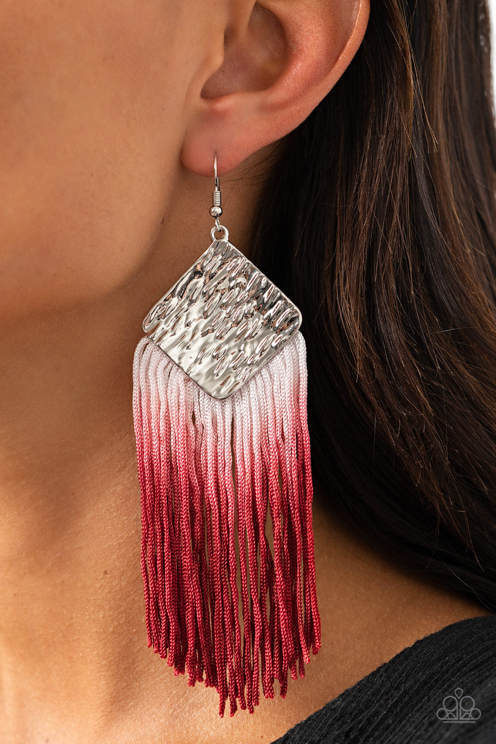 Paparazzi DIP The Scales - Red and White Fringe Earrings