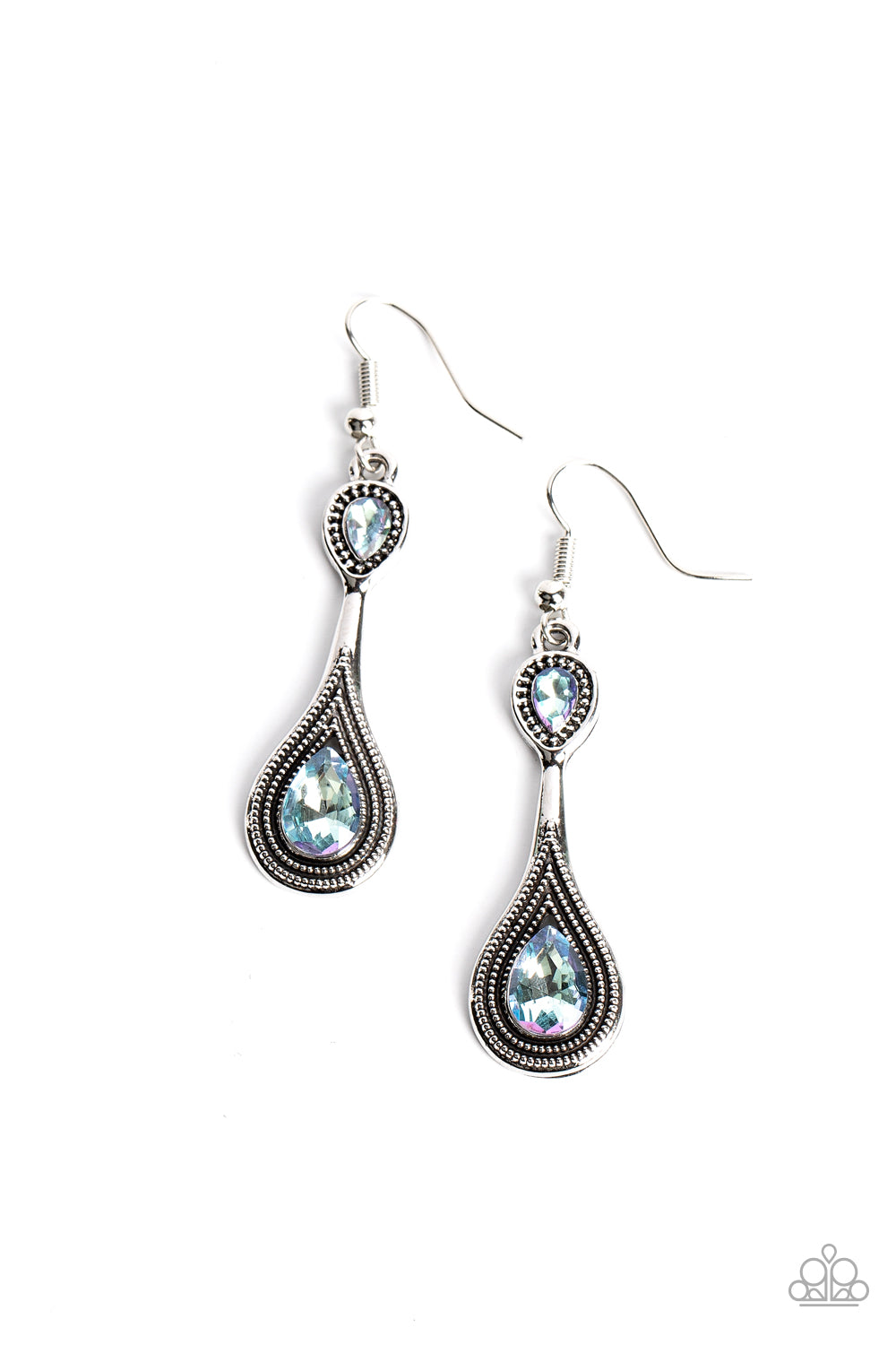 Dazzling Droplets Blue Earring Paparazzi $8 Jewelry. Iridescent earrings. Paparazzi Accessories