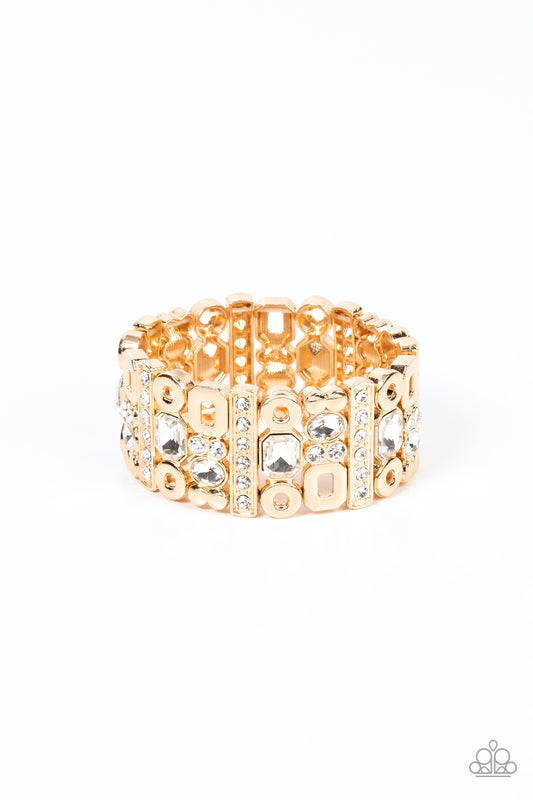 Paparazzi Dynamically Diverse Gold Stretchy Bracelet. #P9ST-GDXX-041XX. Get Free Shipping!