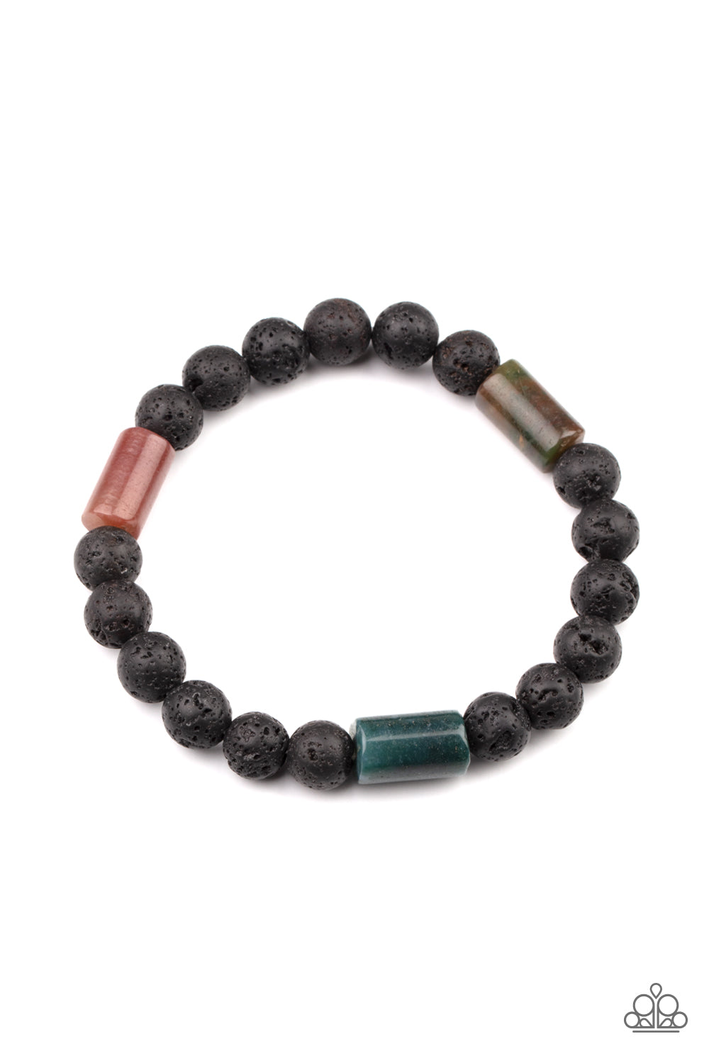 Earthy Energy - Green Bracelet Paparazzi Accessories Green Beads and Black Lava Rock