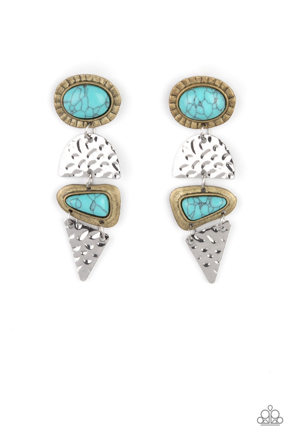 Earthy Extravagance - Multi Earring Paparazzi Accessories Turquoise and Brass Earring