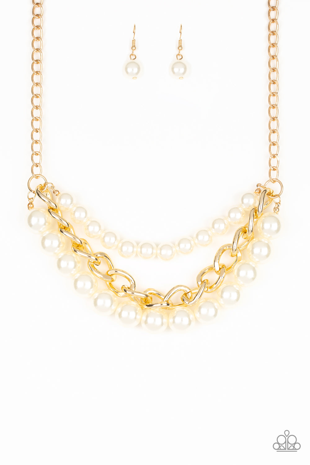 Paparazzi Empire State Empress Gold Necklace with White Pearls. #P2ST-GDXX-051XX. Get Free Shipping