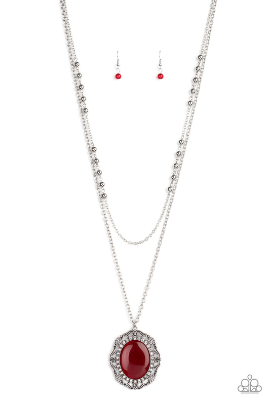 Paparazzi Endlessly Enchanted - Red Necklace. Cat's Eye Stone Pendant. #P2RE-RDXX-170XX