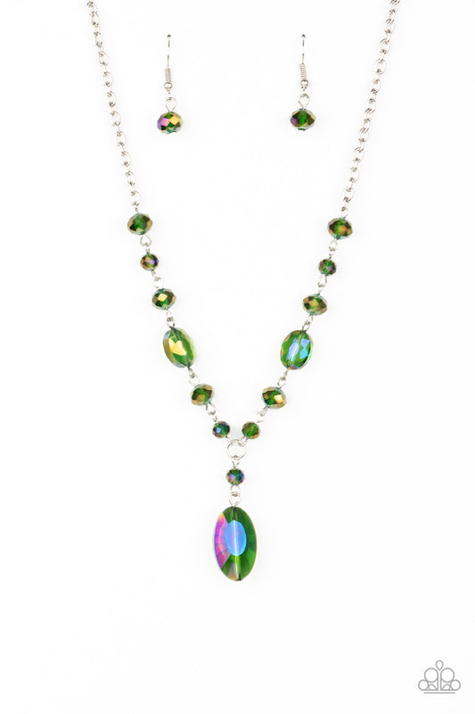 Fashionista Week - Green Necklace Paparazzi Accessories Black Diamond Fan Favorite Dainty Necklace