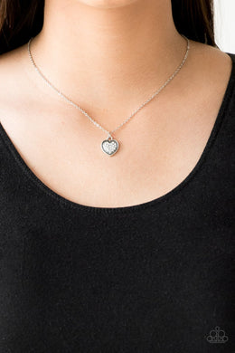 Fierce Flirt - White Necklace Paparazzi Accessories Dainty heart pendant #P2DA-WTXX-145XX