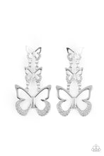 Load image into Gallery viewer, Paparazzi Flamboyant Flutter Silver Earring. Subscribe &amp; Save on these butterfly $5 earrings.
