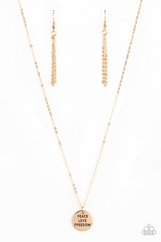 Freedom Isnt Free - Gold Necklace Paparazzi Accessories Inspirational Necklace #P2WD-GDXX-235XX