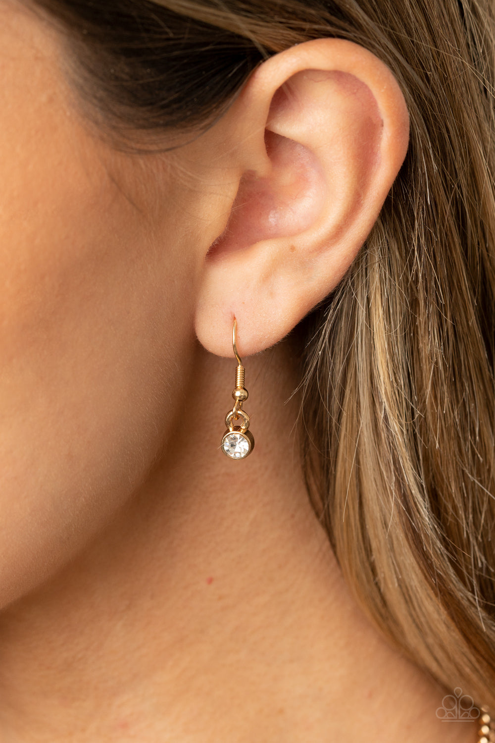 Paparazzi Necklace ~ GLOW-Getter Glamour - Gold Necklace with dainty White rhinestone