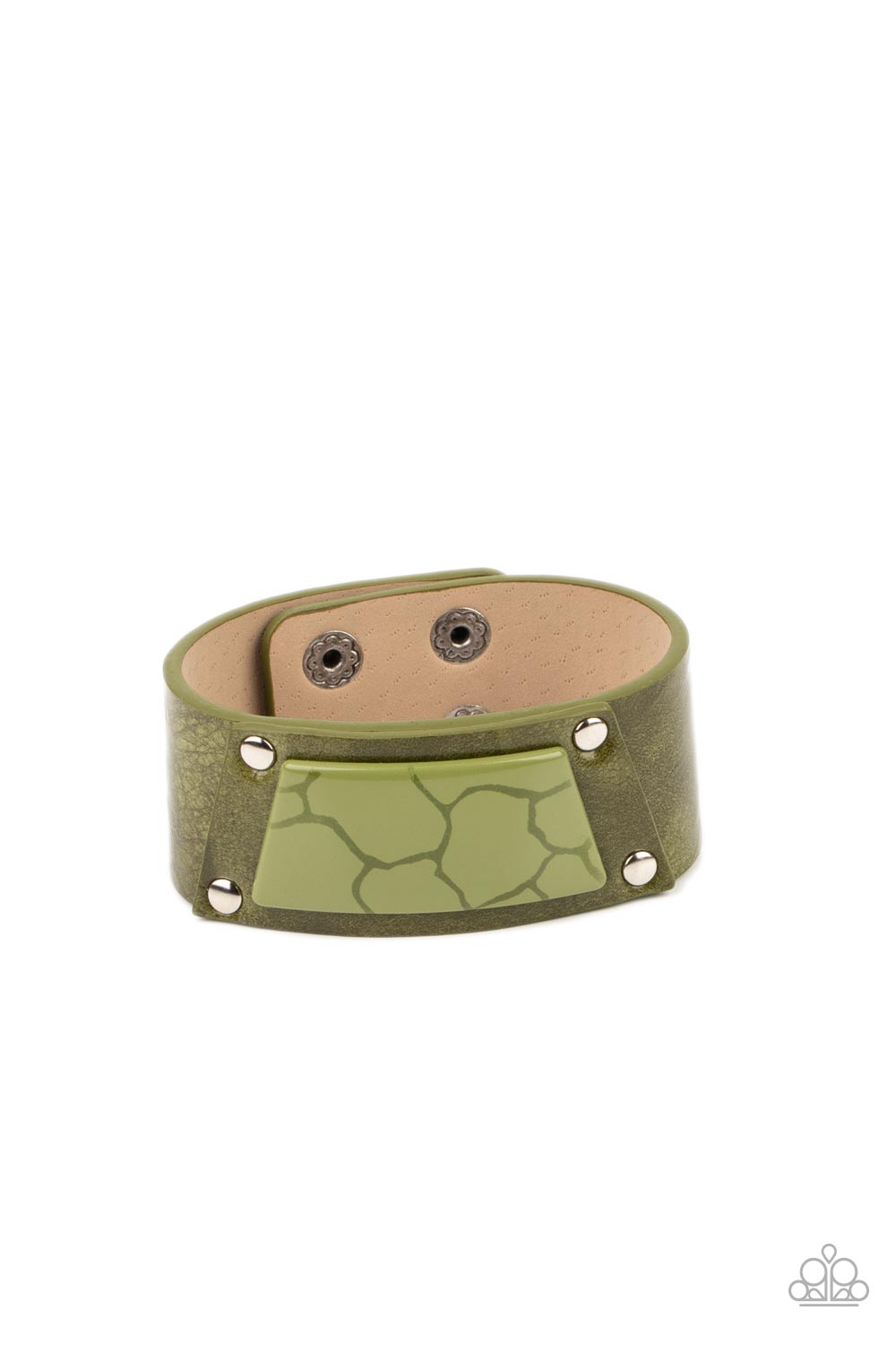 Geo Glamper - Green Leather Bracelet Paparazzi Accessories Olive Snap Closure Bracelet