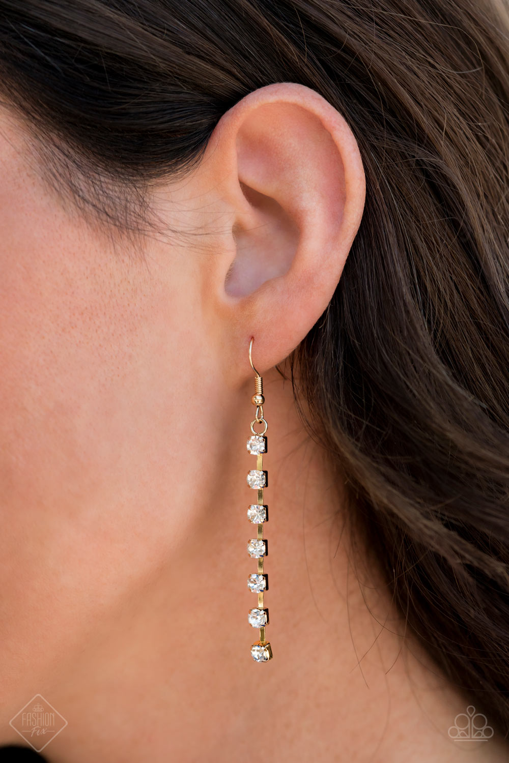 Glitter Bomb - Gold $5 Paparazzi Long Necklace with matching earrings