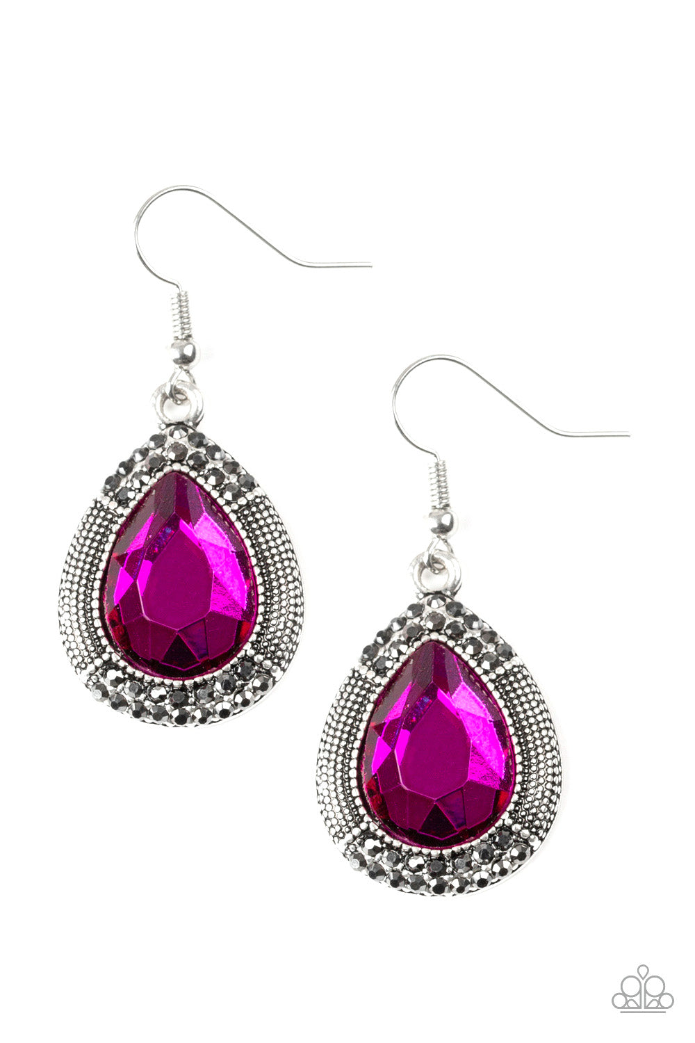 Grandmaster Shimmer Pink Paparazzi Accessories with glassy hematite rhinestone. Shop $5 Jewelry.