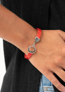 Paparazzi Bracelet ~ Haute Button Topic - Red Bracelet