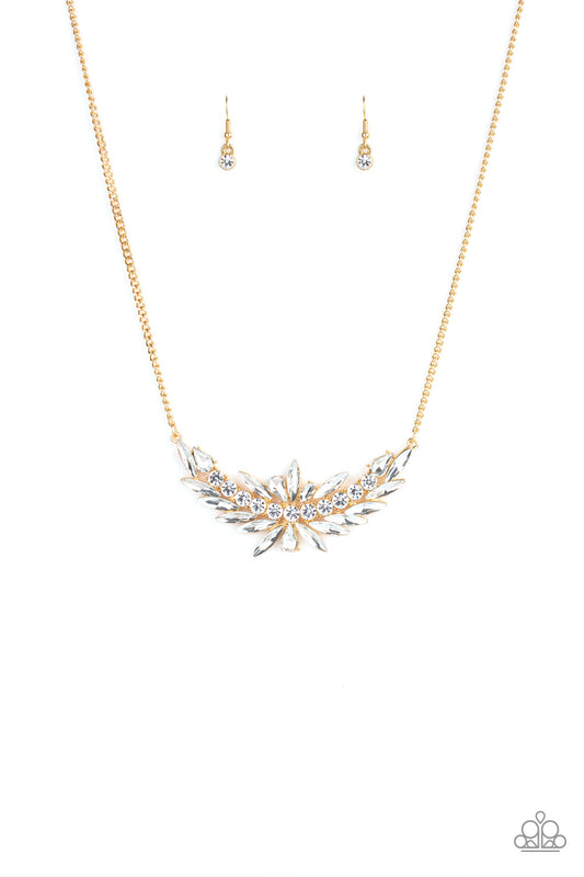 HEIRS and Graces Gold Necklace Paparazzi Accessories Short Gold Necklace with white rhinestones