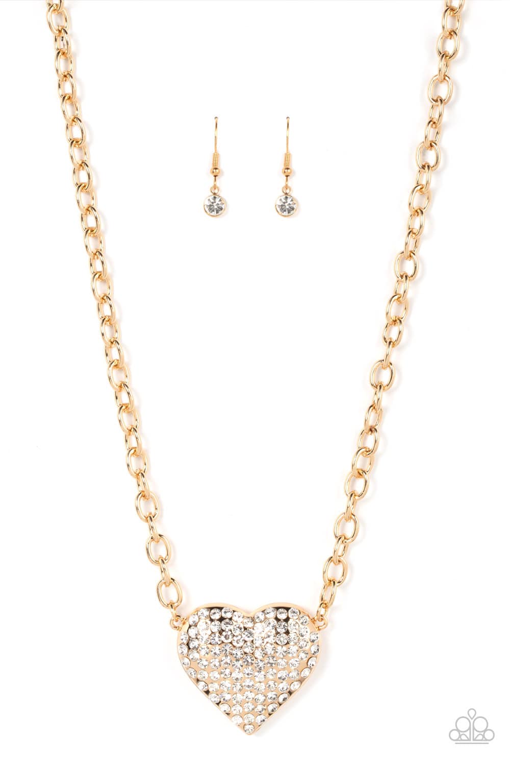 Heartbreakingly Blingy Gold Necklace Paparazzi $5 Accessories. #P2RE-GDXX-415XX. Get Free Shipping!