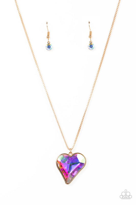 Lockdown My Heart Gold Iridescent Heart Necklace Paparazzi $5 Accessories. Get Free Shipping!