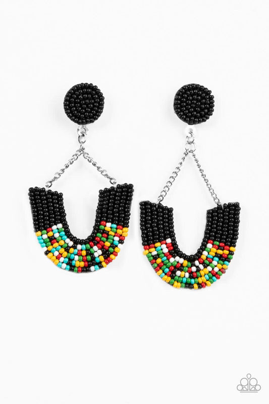 Make it RAINBOW Black Seed Beads Post Earrings Paparazzi Accessories. Bohemian Inspired.