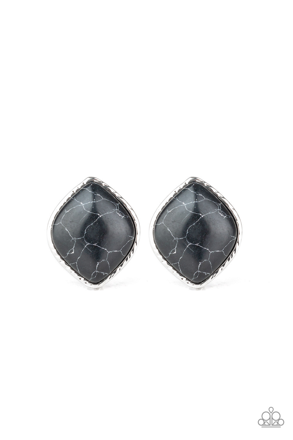 Paparazzi Earring ~ Marble Marvel - Black Studs