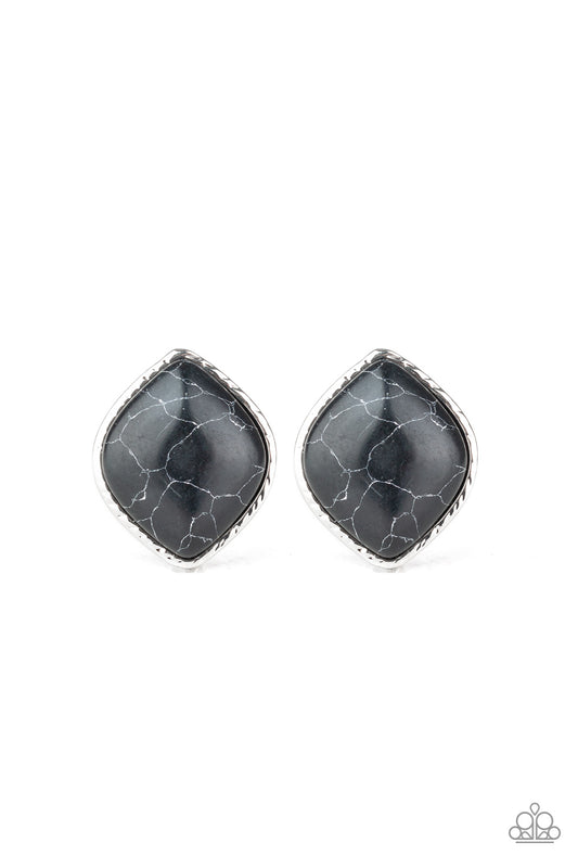 Paparazzi Earring ~ Marble Marvel - Black Studs