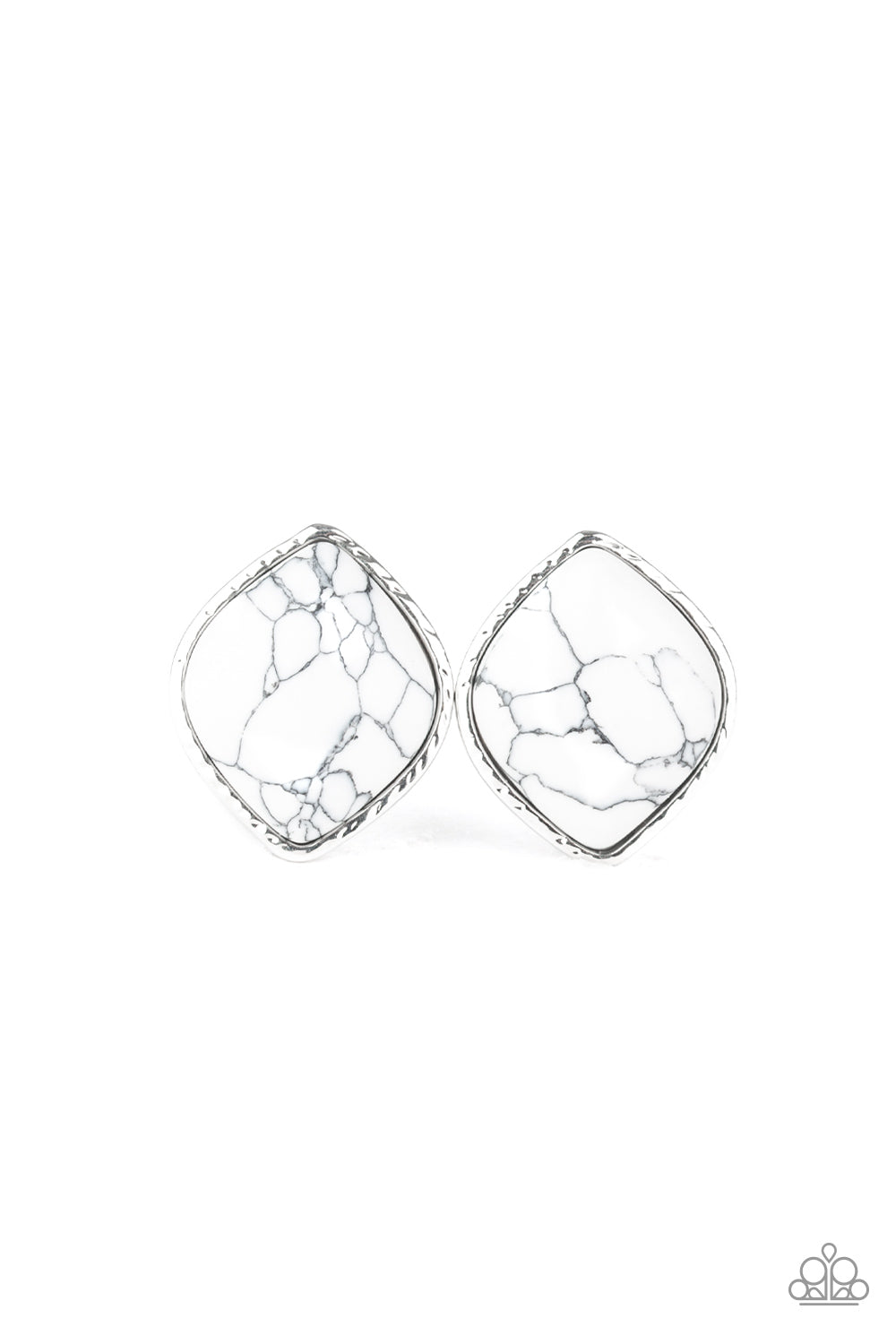 Paparazzi Earring ~ Marble Marvel - White Studs
