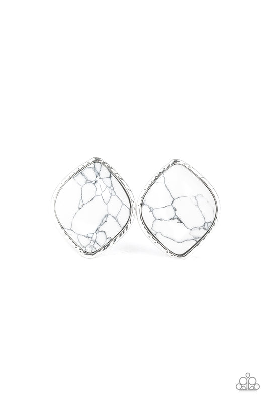 Paparazzi Earring ~ Marble Marvel - White Studs