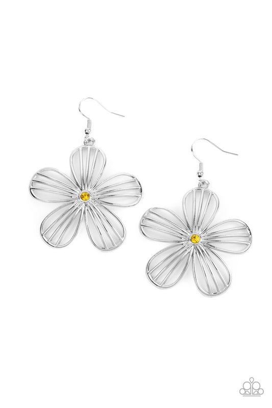 Meadow Musical - Yellow Earring Floral Petal Earring Paparazzi Accessories
