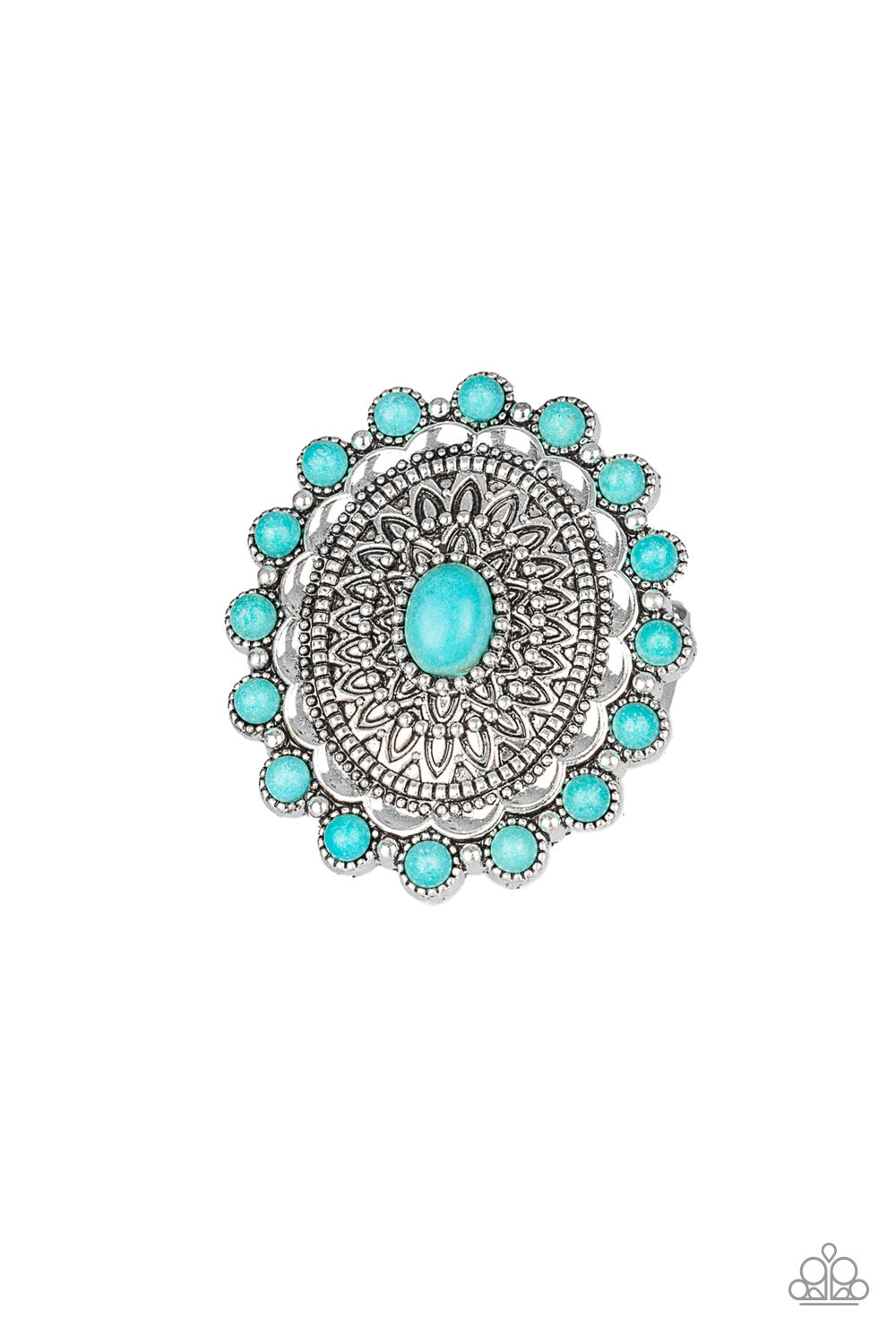 Mesa Mandala - Blue Ring Paparazzi Accessories Turquoise Blue Stone Ring in silver floral frame