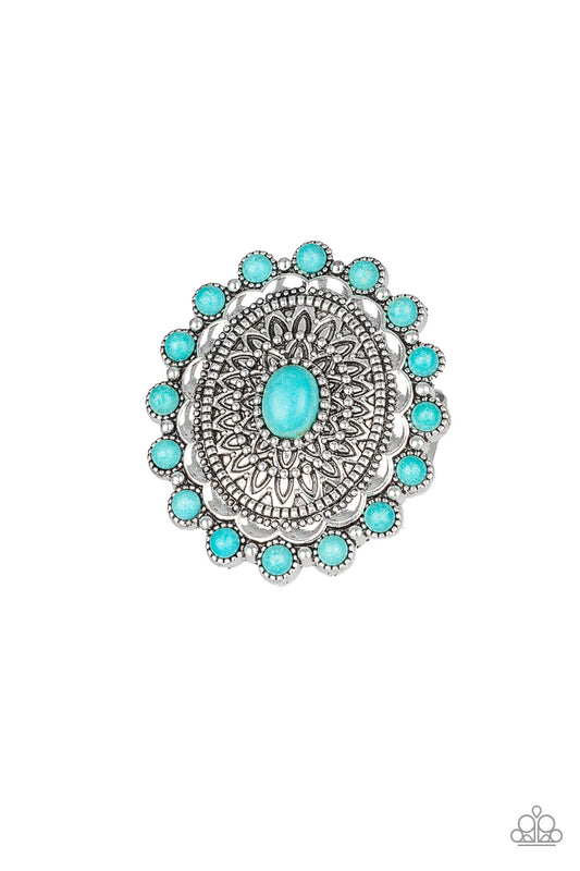Mesa Mandala - Blue Ring Paparazzi Accessories Turquoise Blue Stone Ring in silver floral frame