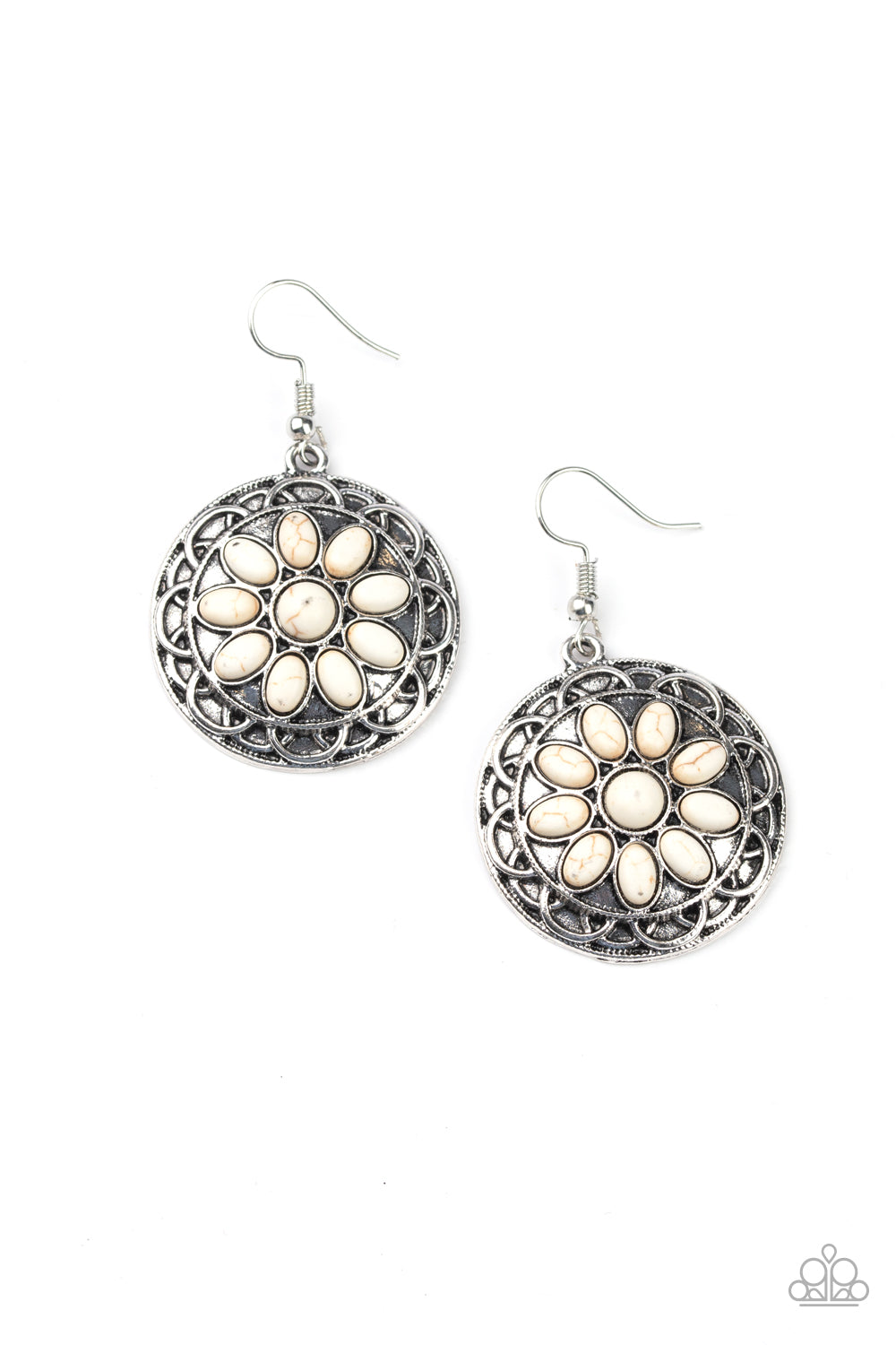 Mesa Oasis White Earrings Paparazzi Accessories online. #P5SE-WTXX-127XX. Get Free Shipping!