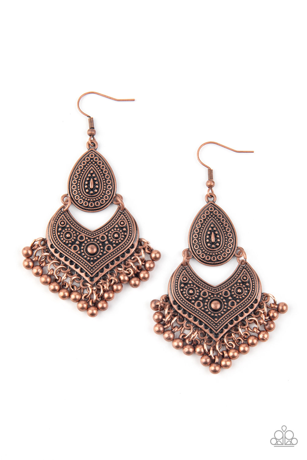 Tribal Inspired Music To My Ears - Copper Earring Paparazzi Accessories (P5SE-CPXX-064XX) in antique copper