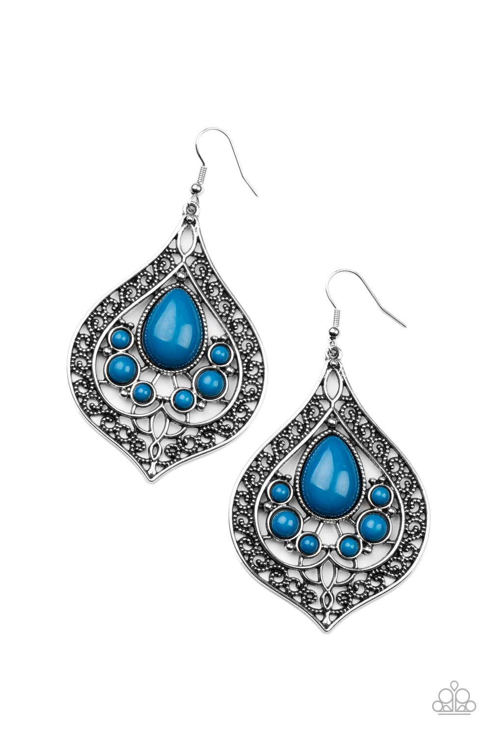 New Delhi Nouveau - Blue Earrings Paparazzi Accessories Vine-Like Mykonos Blue beads $5 Jewelry