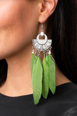 Plume Paradise Green Feather Tassel Earrings Paparazzi Accessories. Get Free Shipping! #P5SE-GRXX-135XX