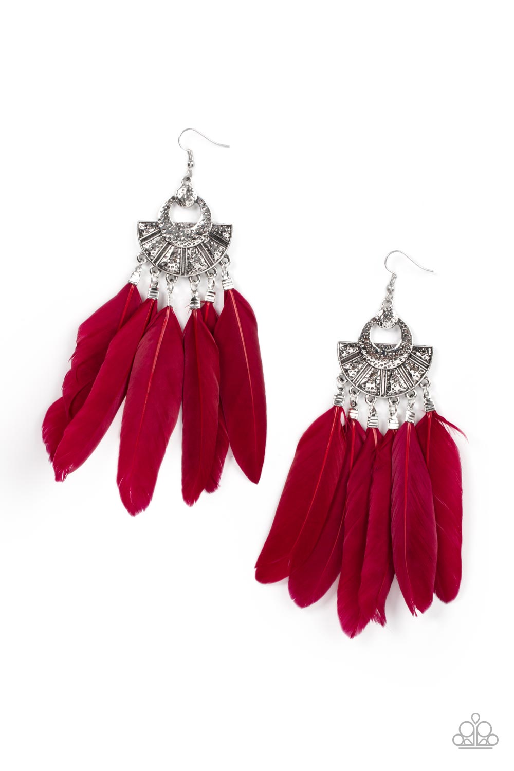 Paparazzi Plume Paradise Red Earrings $5 Feather Tassel Accessory online at AainaasTreasureBox.