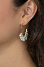 Load image into Gallery viewer, Poshly Primitive White And Gold Hoop Earrings Paparazzi Accessories. #P5HO-WTXX-073XX
