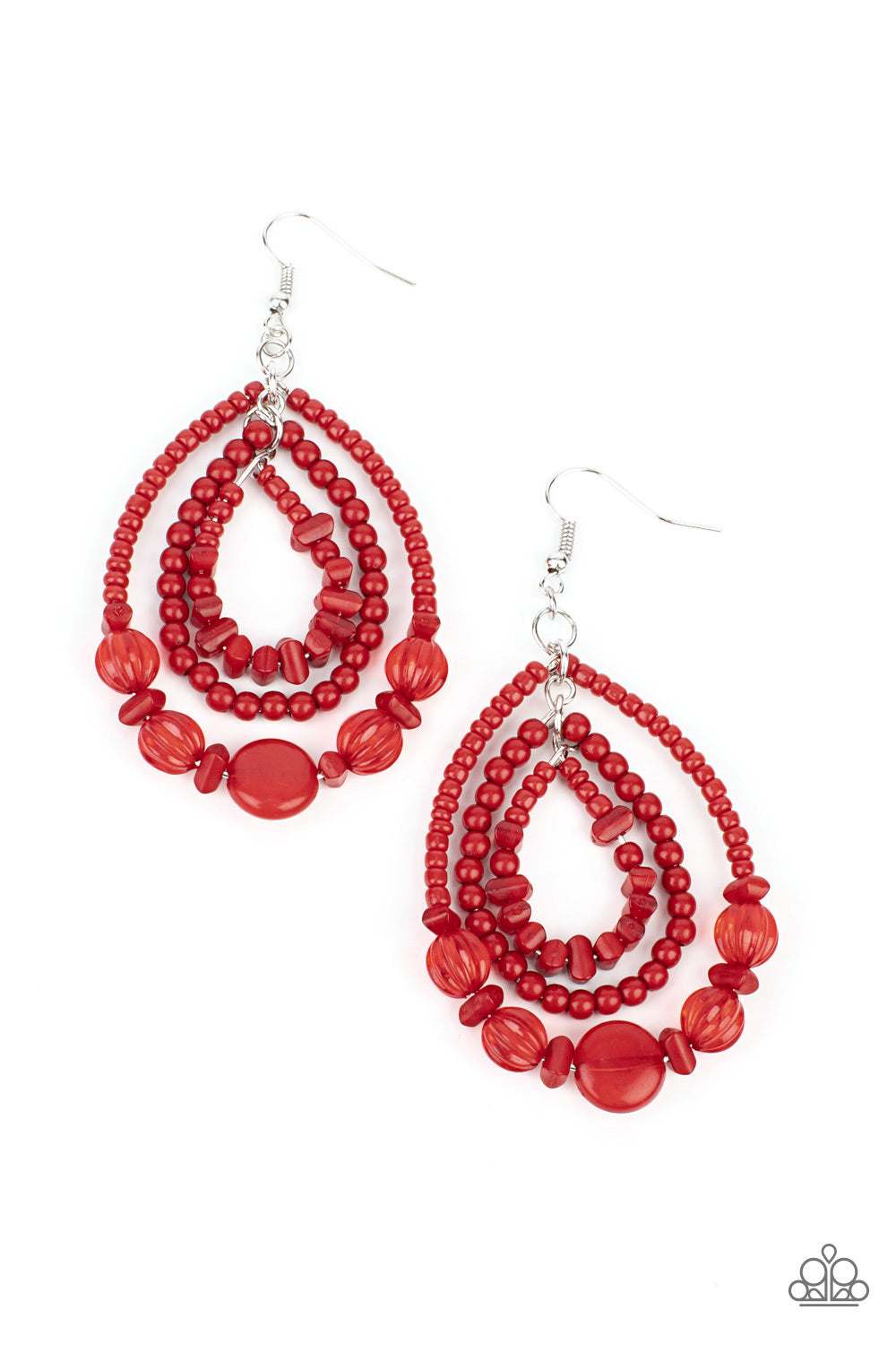 Paparazzi Prana Party - Red Stone Seed Beads Earrings
