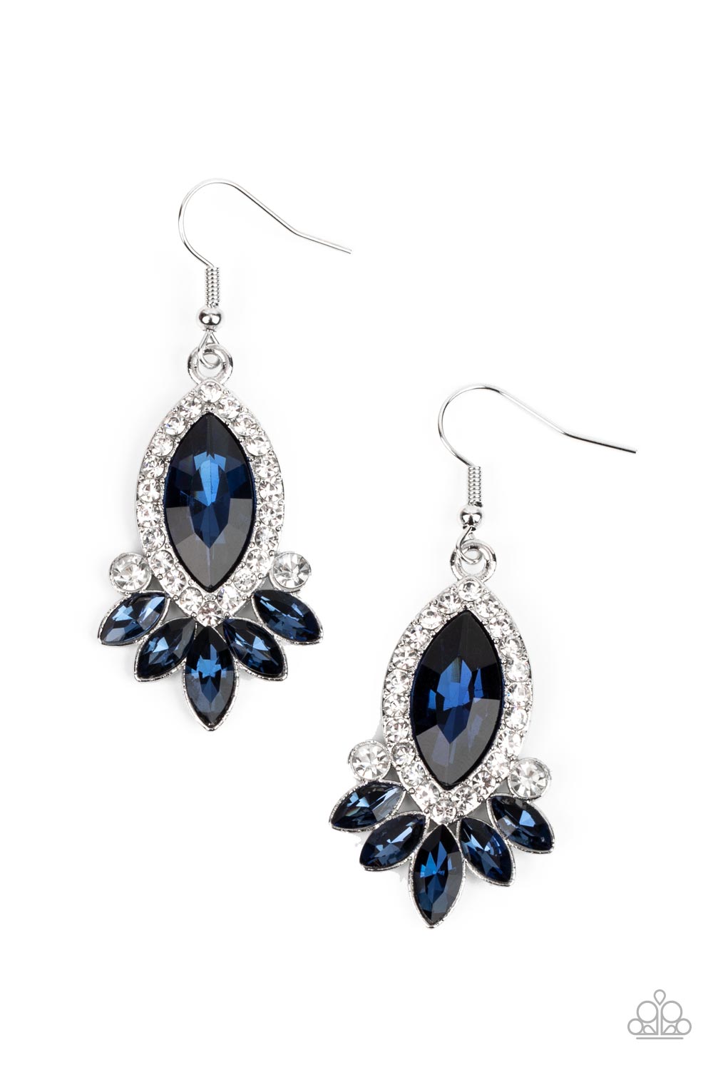 Prismatic Parade - Blue Earring Paparazzi Accessories with white rhinestones & marquise cut blue gem
