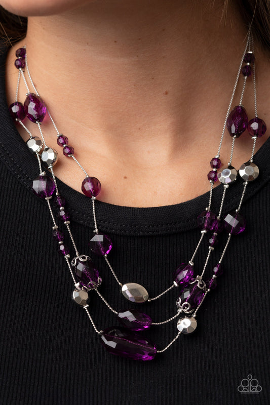 Paparazzi Prismatic Pose Purple Necklace. Get Free Shipping. #P2WH-PRXX-406XX. Plum Glassy Crystal