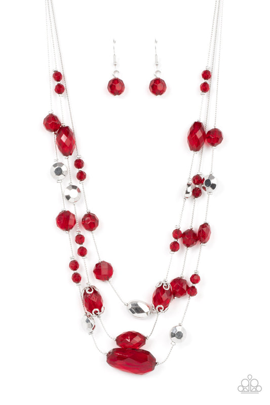 Prismatic Pose Red Necklace Paparazzi Accessories. Multi Layer Necklace. Get Free Shipping.