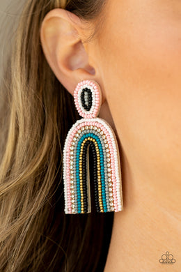 Paparazzi Rainbow Remedy - Multi Seed Beads Earring with White Pink Gray Blue and Gold