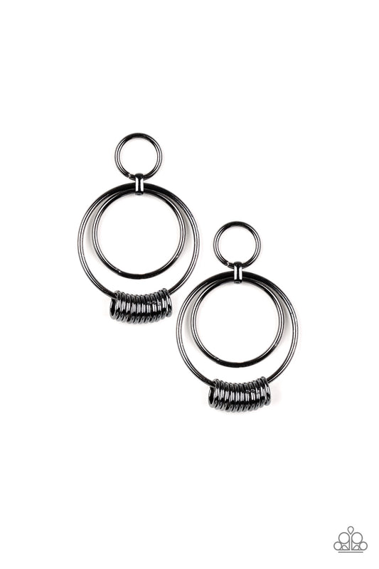 Paparazzi Earring ~ Retro Revolution - Black Post Earring