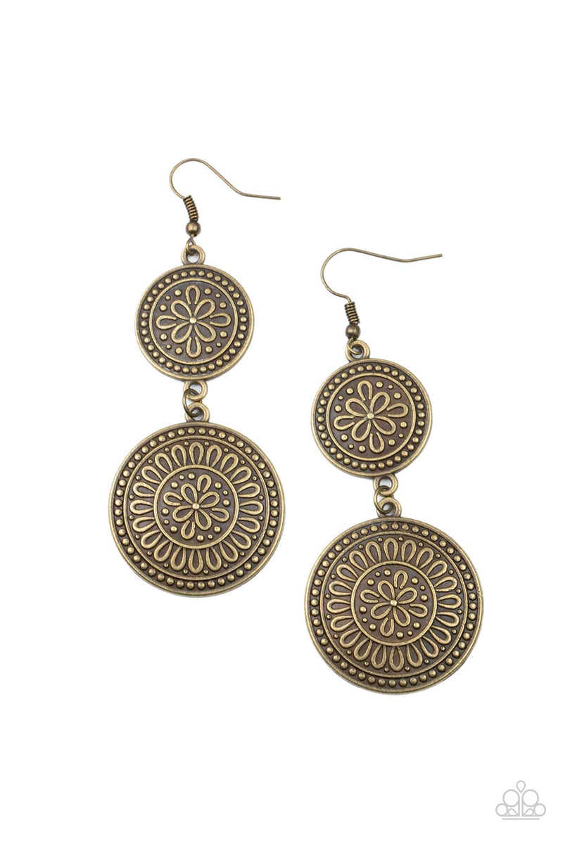 Road Trip Paradise Brass Earrings Paparazzi Accessories $5 Jewelry #P5ST-BRXX-015XX