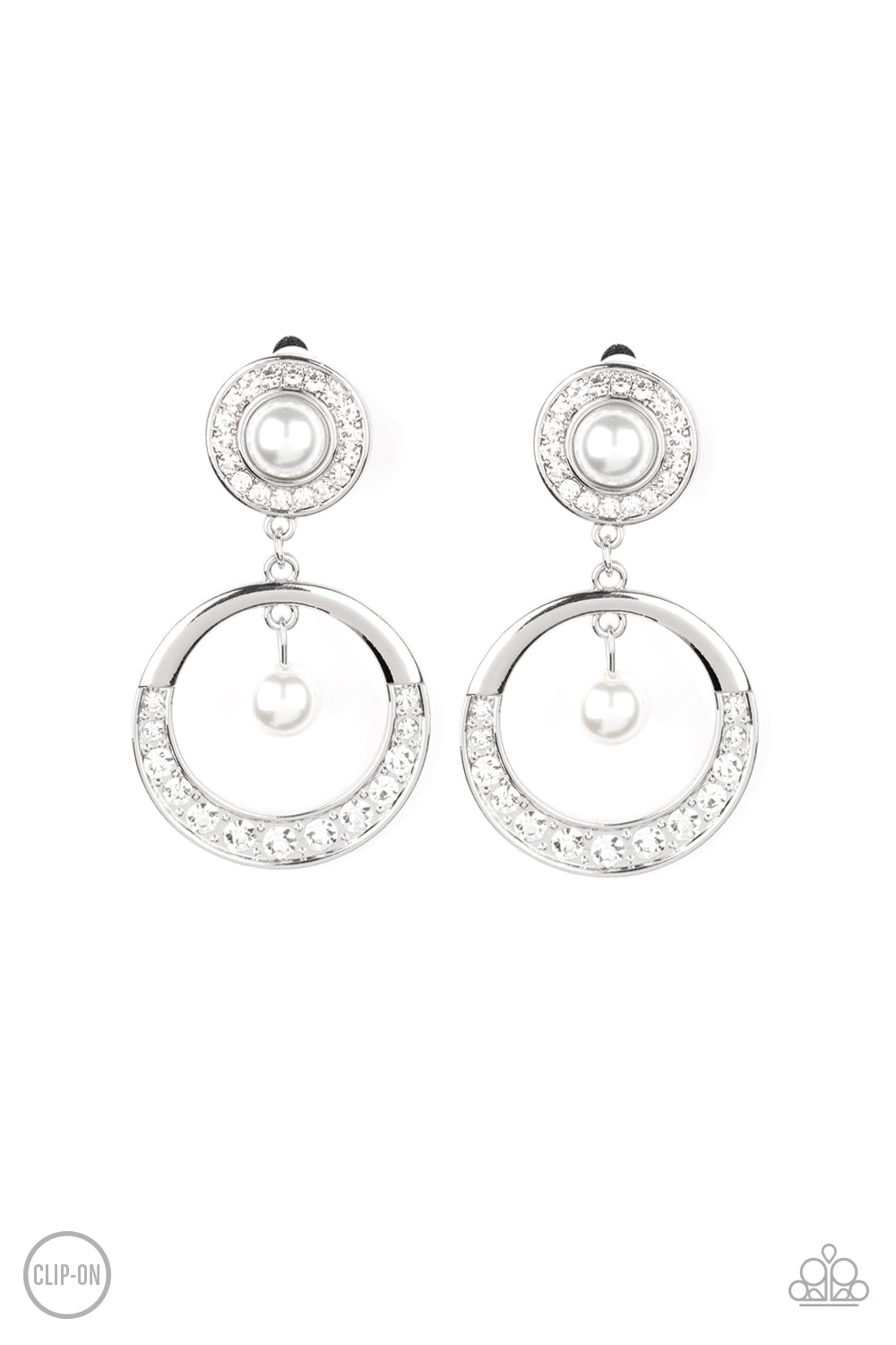 Paparazzi Earring ~ Royal Revival - White Clip-On Earring